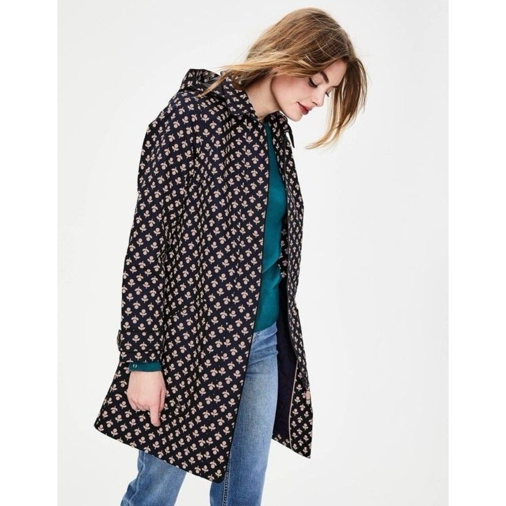 Boden Anya Hooded Floral Print Coat Waterproof Jacket Pink Navy Waxed Rain Coat